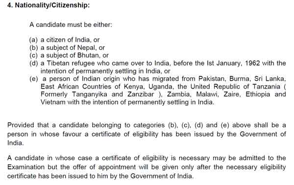 Citizenship Eligibility Criteria of SSC CGL 2017